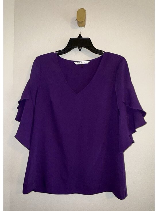 Trina Turk Tops - Trina Turk Ruffle 3/4 Sleeve V-Neck Top Blouse Womens S Small Purple